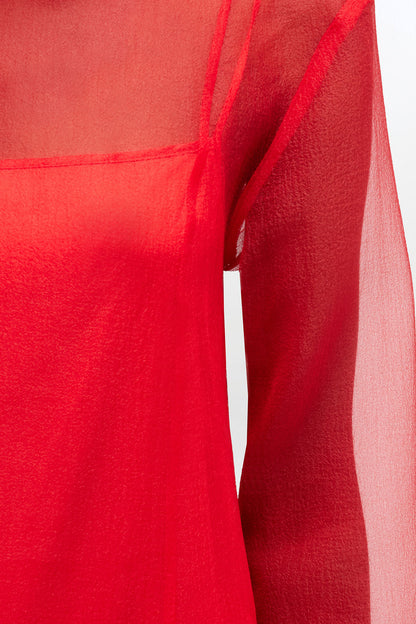 Red Organza Circle Collar Dress