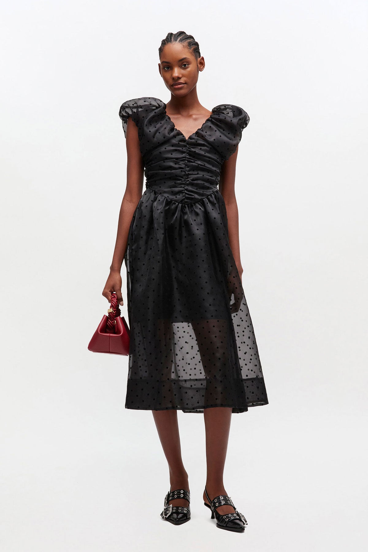 Black Organza Ruched Dress