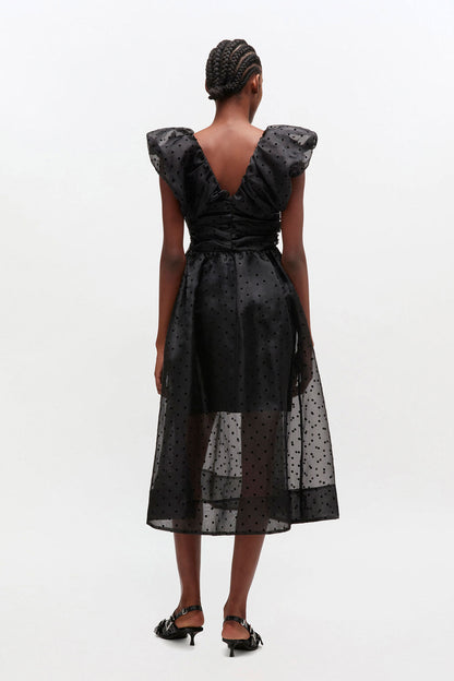 Black Organza Ruched Dress