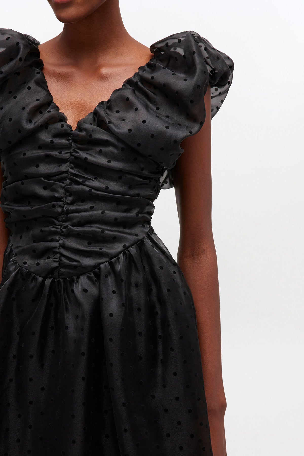 Black Organza Ruched Dress