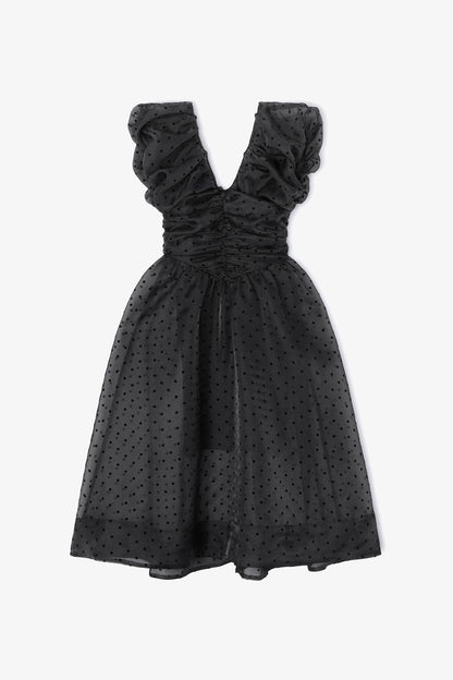 Black Organza Ruched Dress