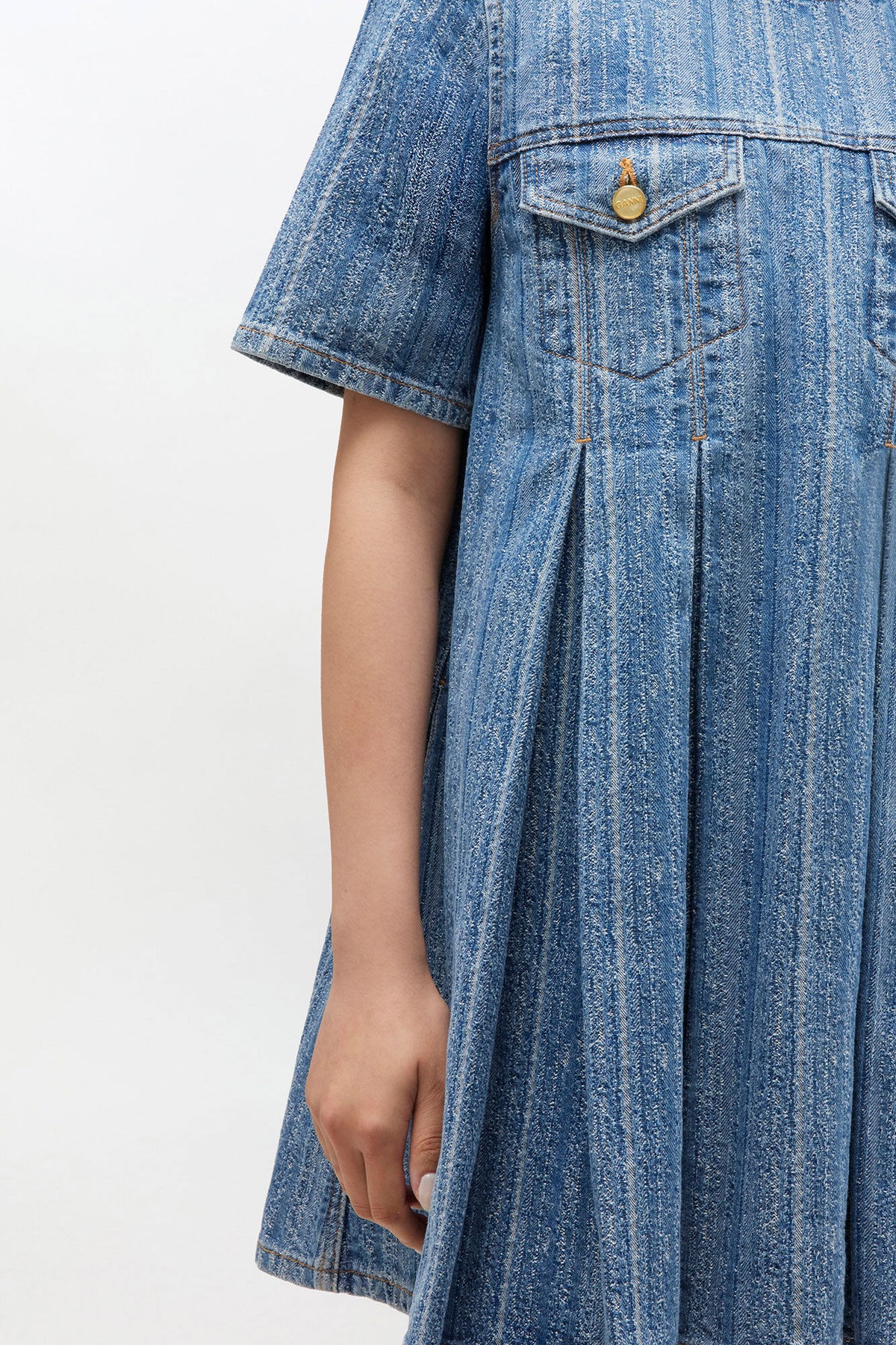 Striped Denim Pleated Dress
