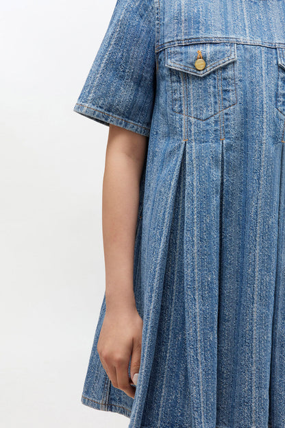 Striped Denim Pleated Dress