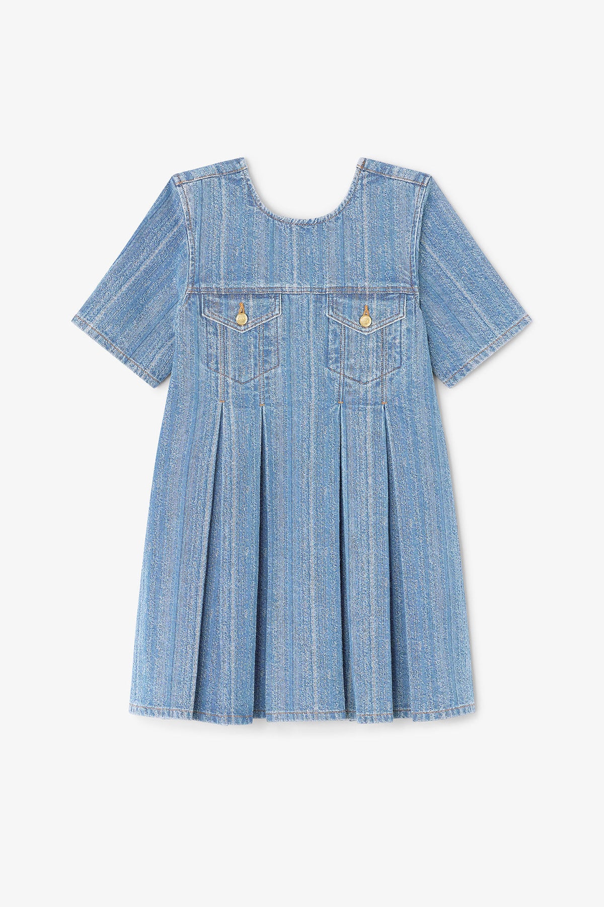 Striped Denim Pleated Dress