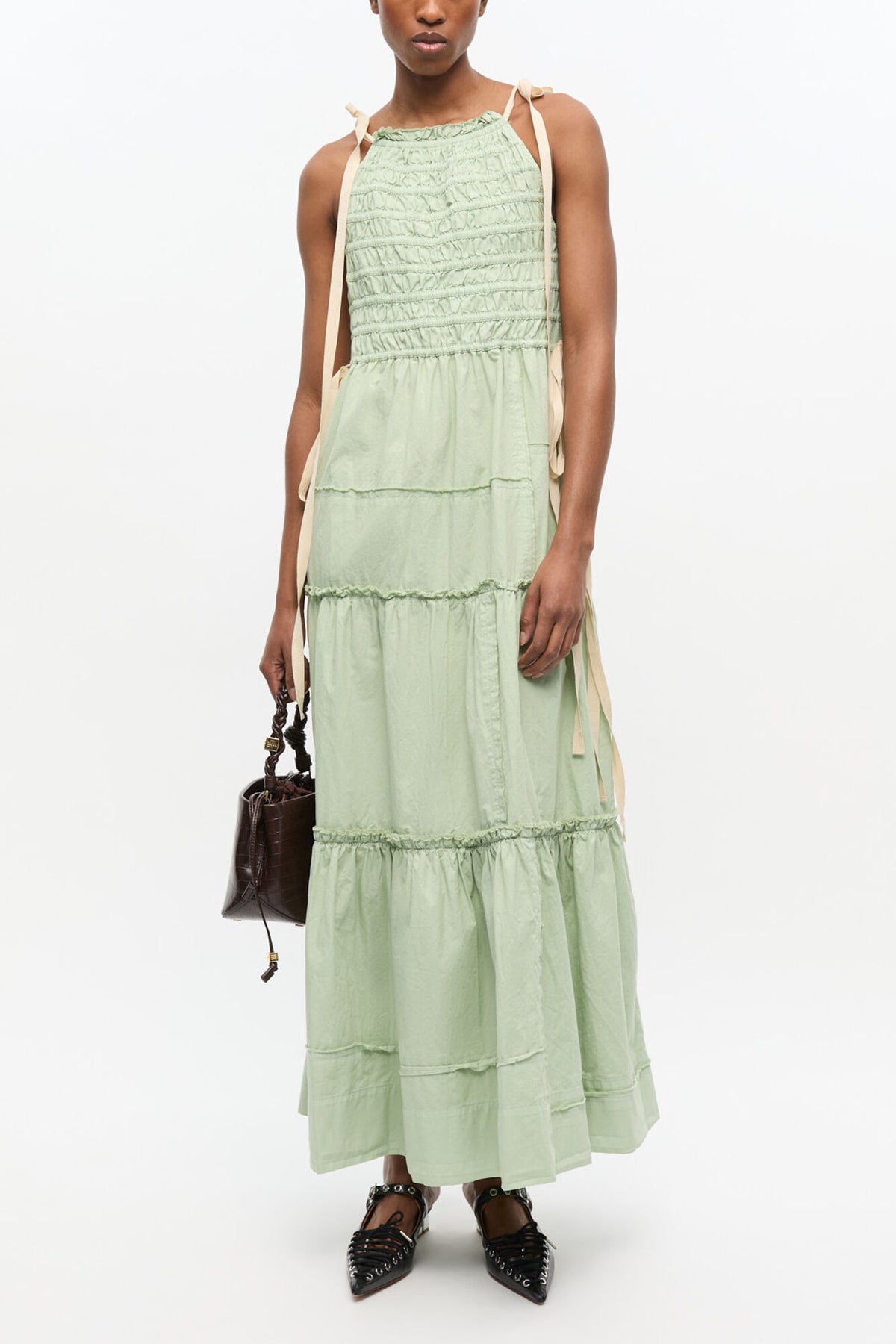 Light Green Smocked Tiered Dress
