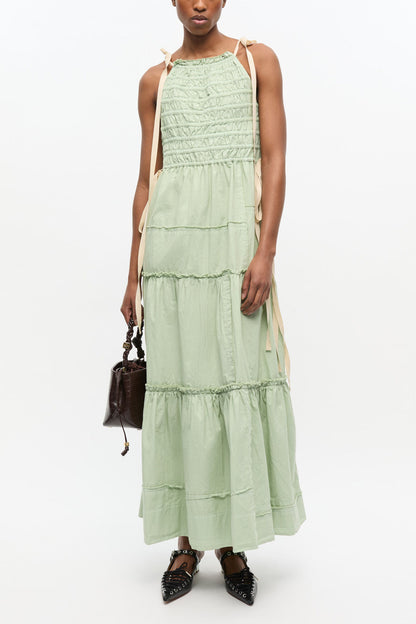 Light Green Smocked Tiered Dress