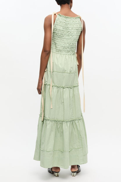 Light Green Smocked Tiered Dress