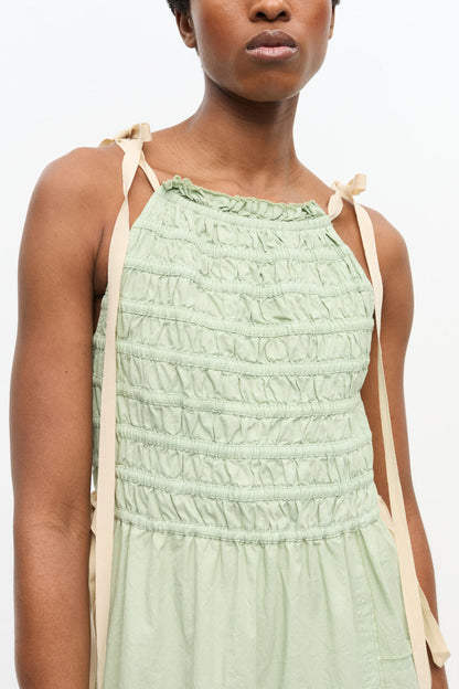 Light Green Smocked Tiered Dress