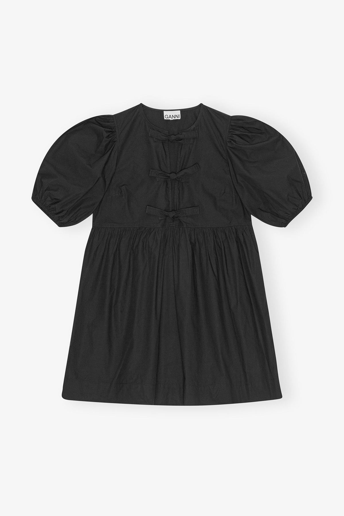 Black Cotton Poplin Tie String Mini Dress