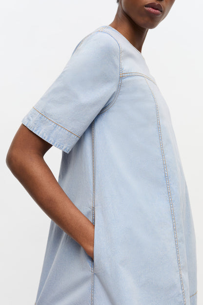 Light Blue A-line Mini Denim Dress