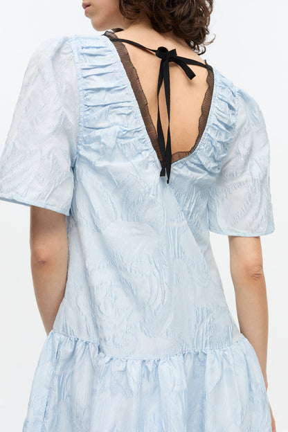 Blue Textured Cloque Midi Dress