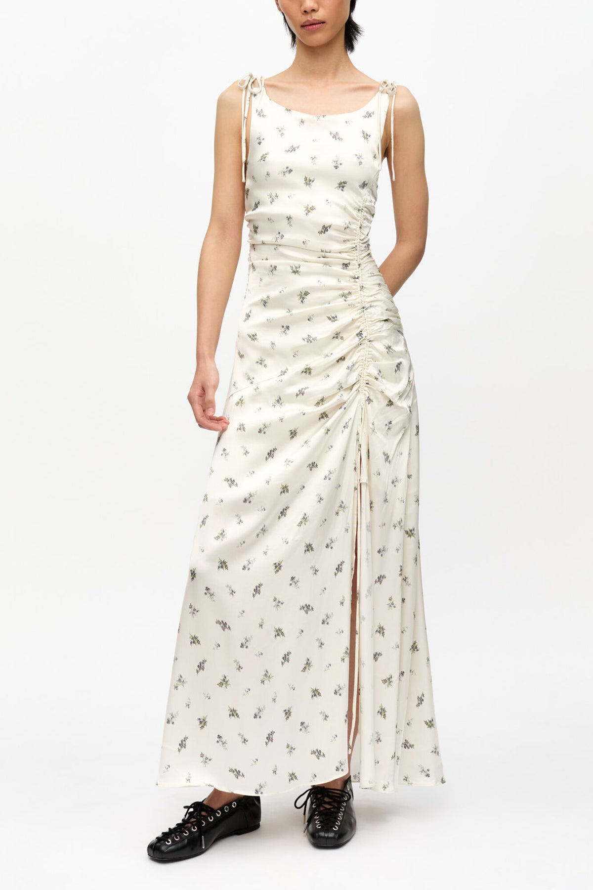 White Satin Gathered Dress