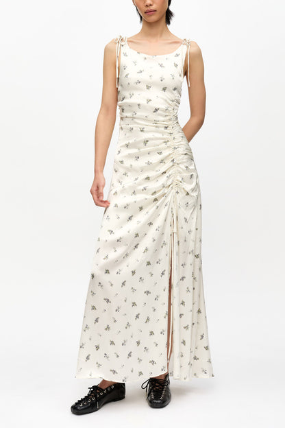 White Satin Gathered Dress