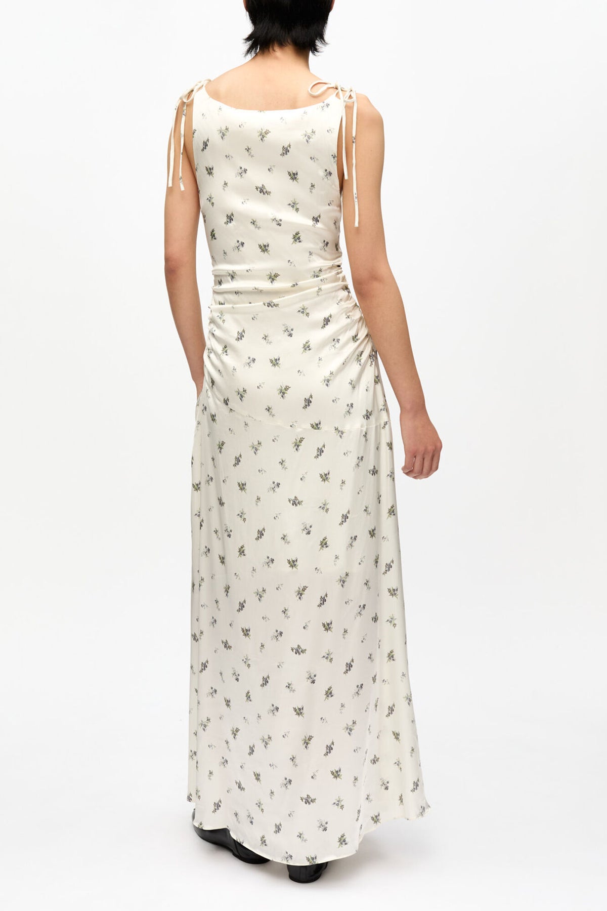 White Satin Gathered Dress