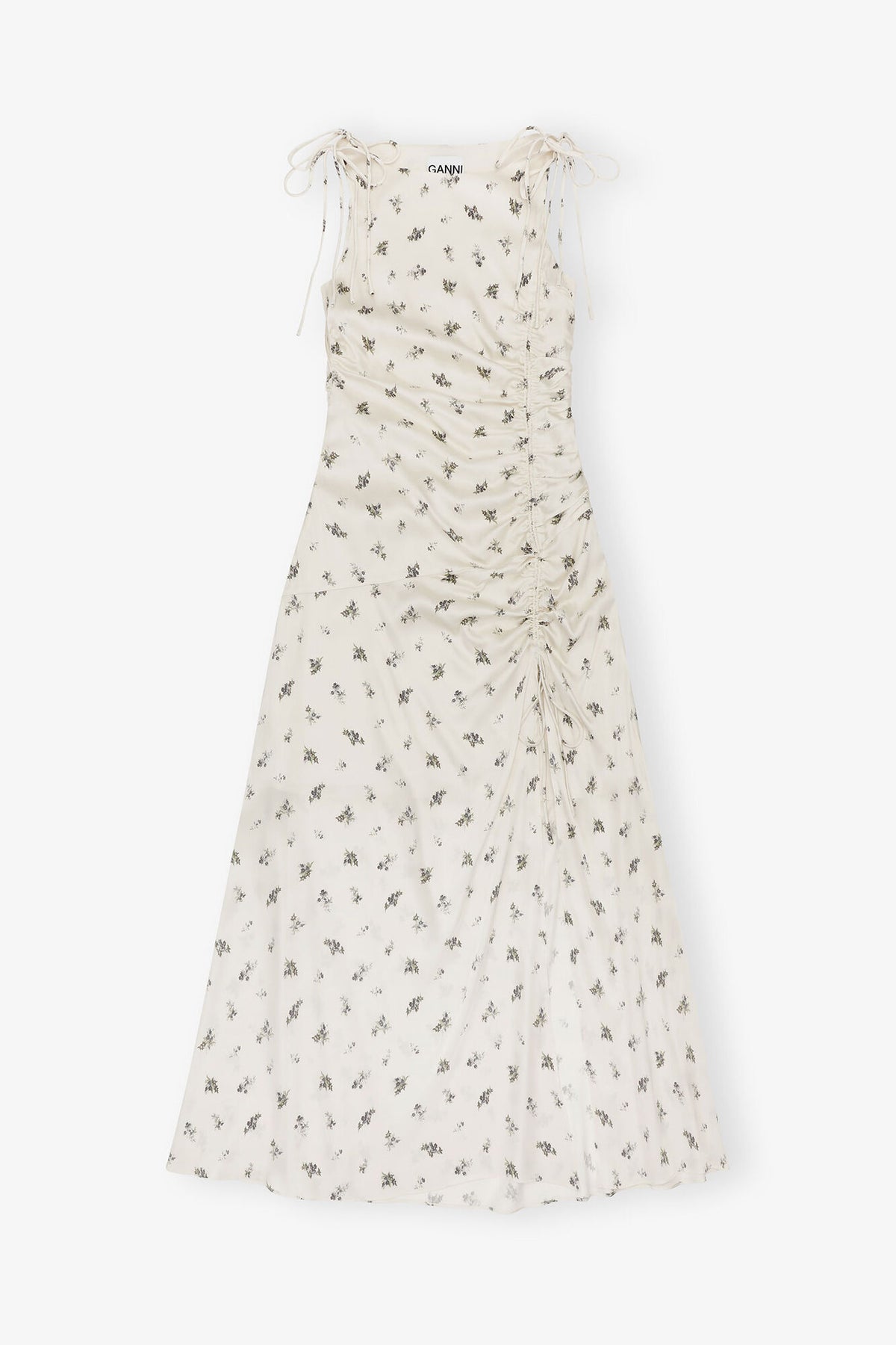White Satin Gathered Dress