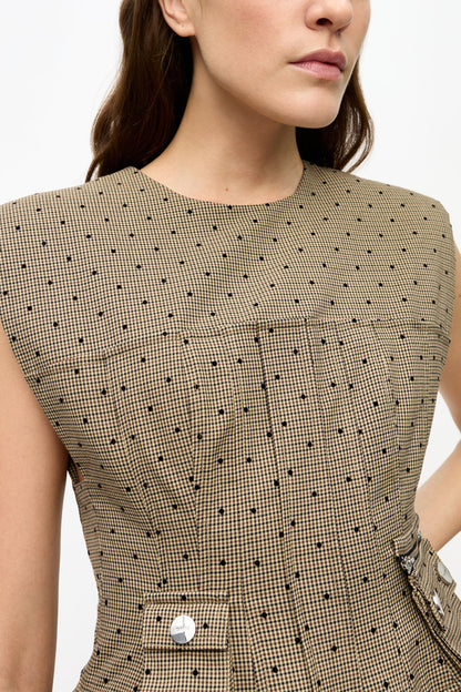 Brown Flock Suiting Corset Mini Dress
