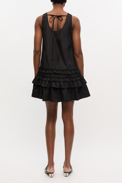 Black Cotton Poplin Mini Dress