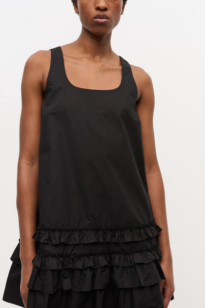 Black Cotton Poplin Mini Dress