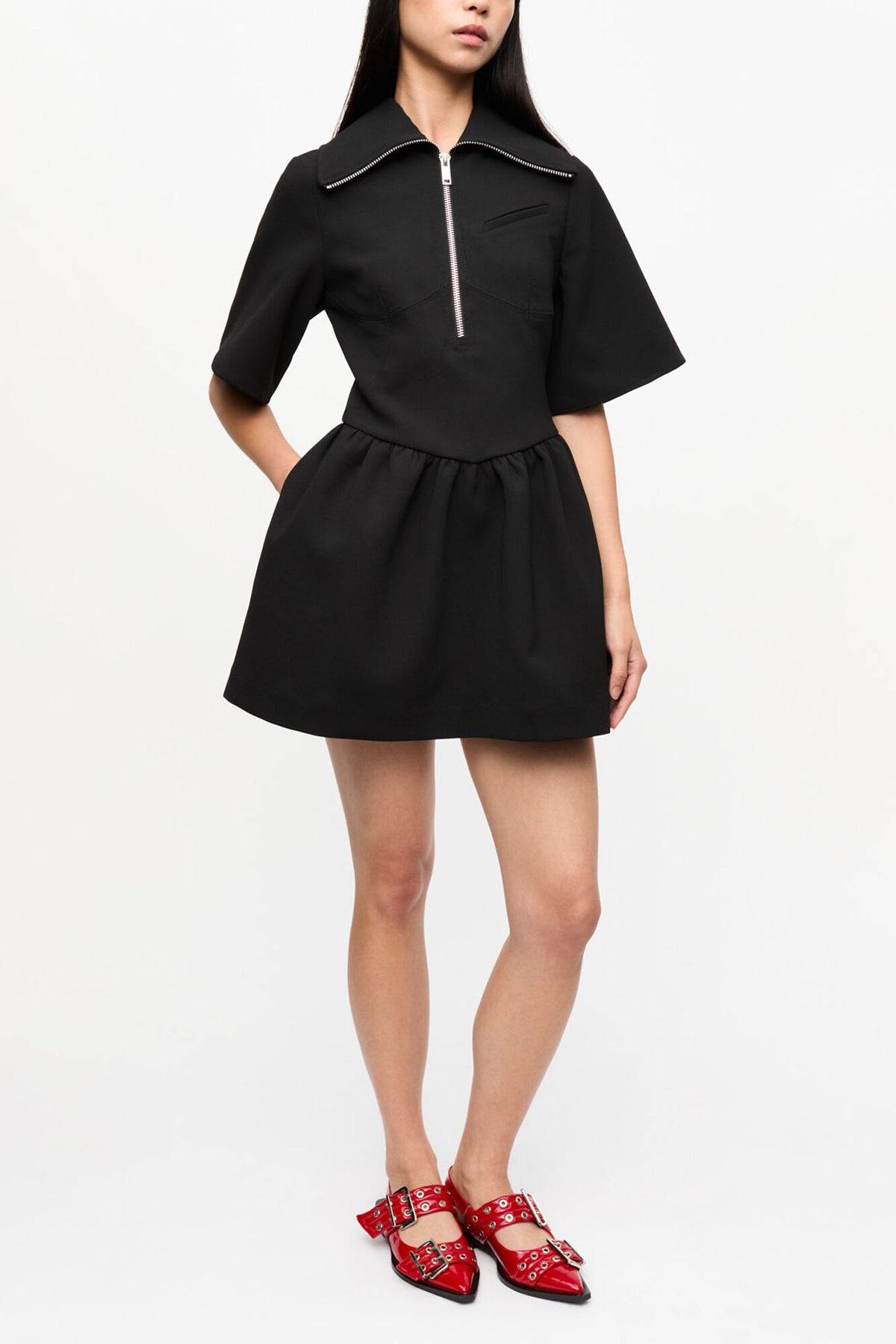 Black Bonded Crepe Mini Dress