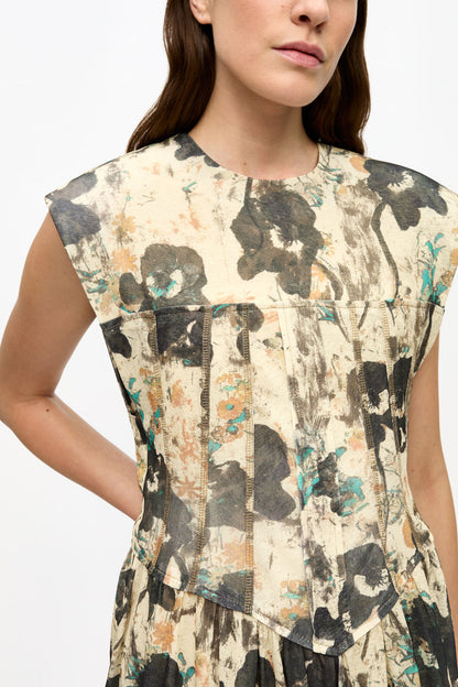 Printed Marl Mesh Corset Mini Dress