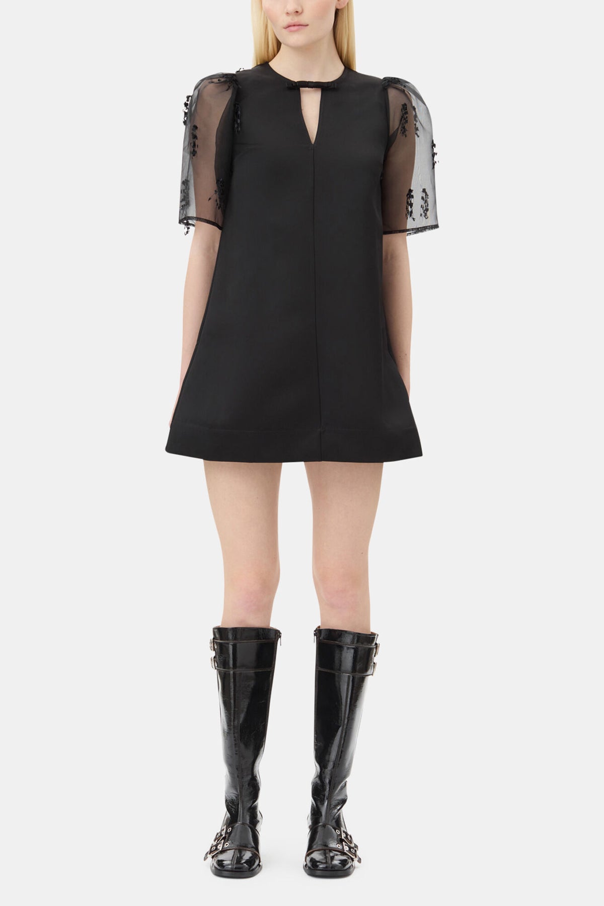 Black Fringed Organza Mini Dress