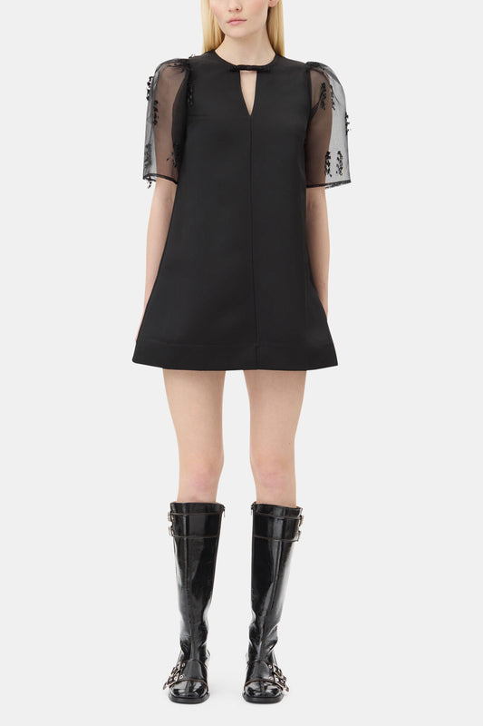 Black Fringed Organza Mini Dress