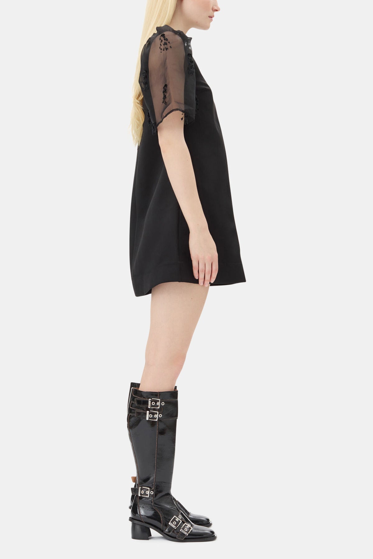Black Fringed Organza Mini Dress