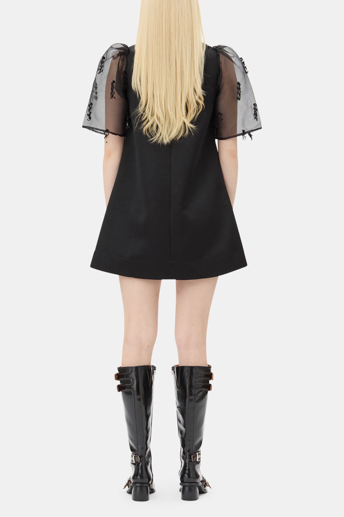 Black Fringed Organza Mini Dress