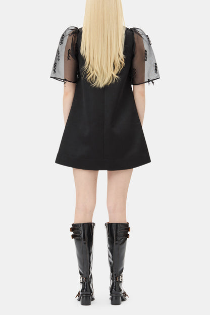 Black Fringed Organza Mini Dress