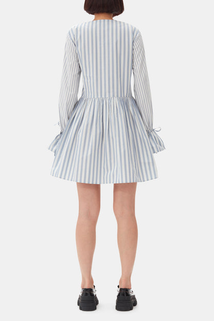 Blue Stripe Cotton Mini Wrap Dress