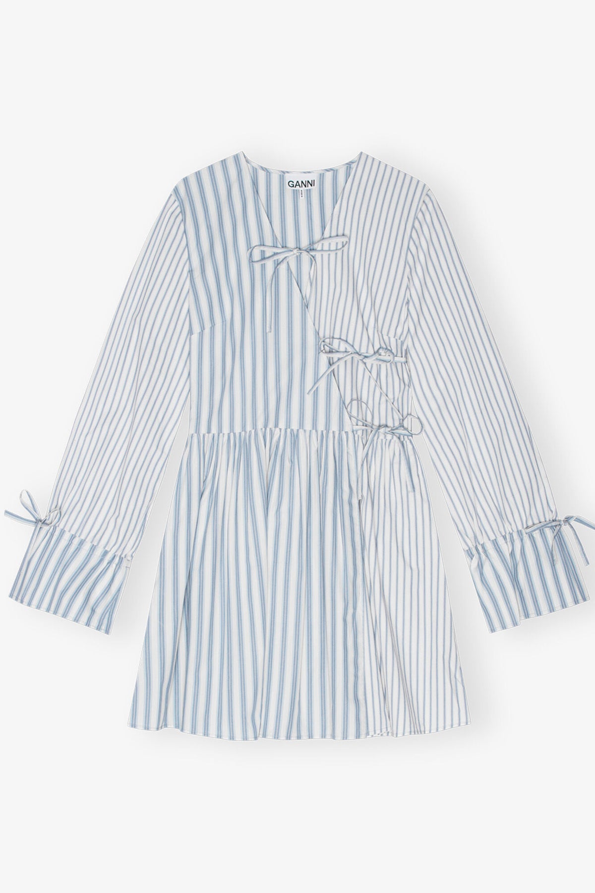 Blue Stripe Cotton Mini Wrap Dress