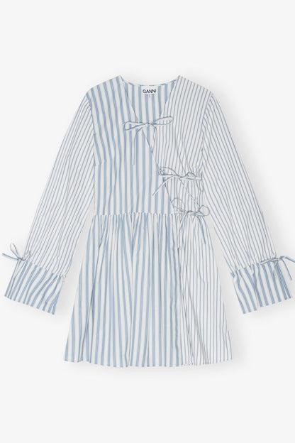 Blue Stripe Cotton Mini Wrap Dress