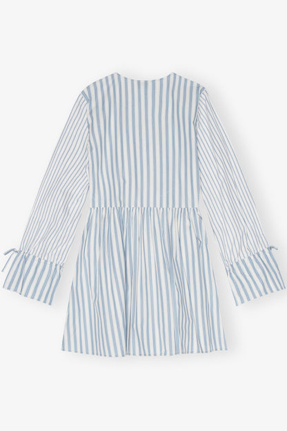 Blue Stripe Cotton Mini Wrap Dress