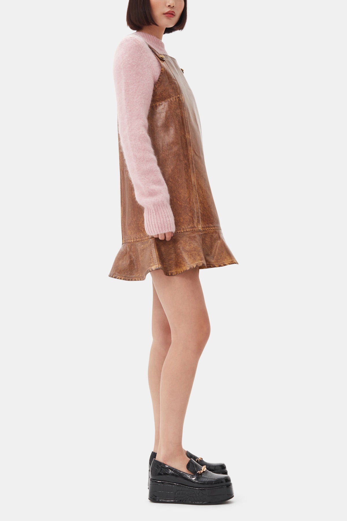 Brown Foil Denim Mini Dress