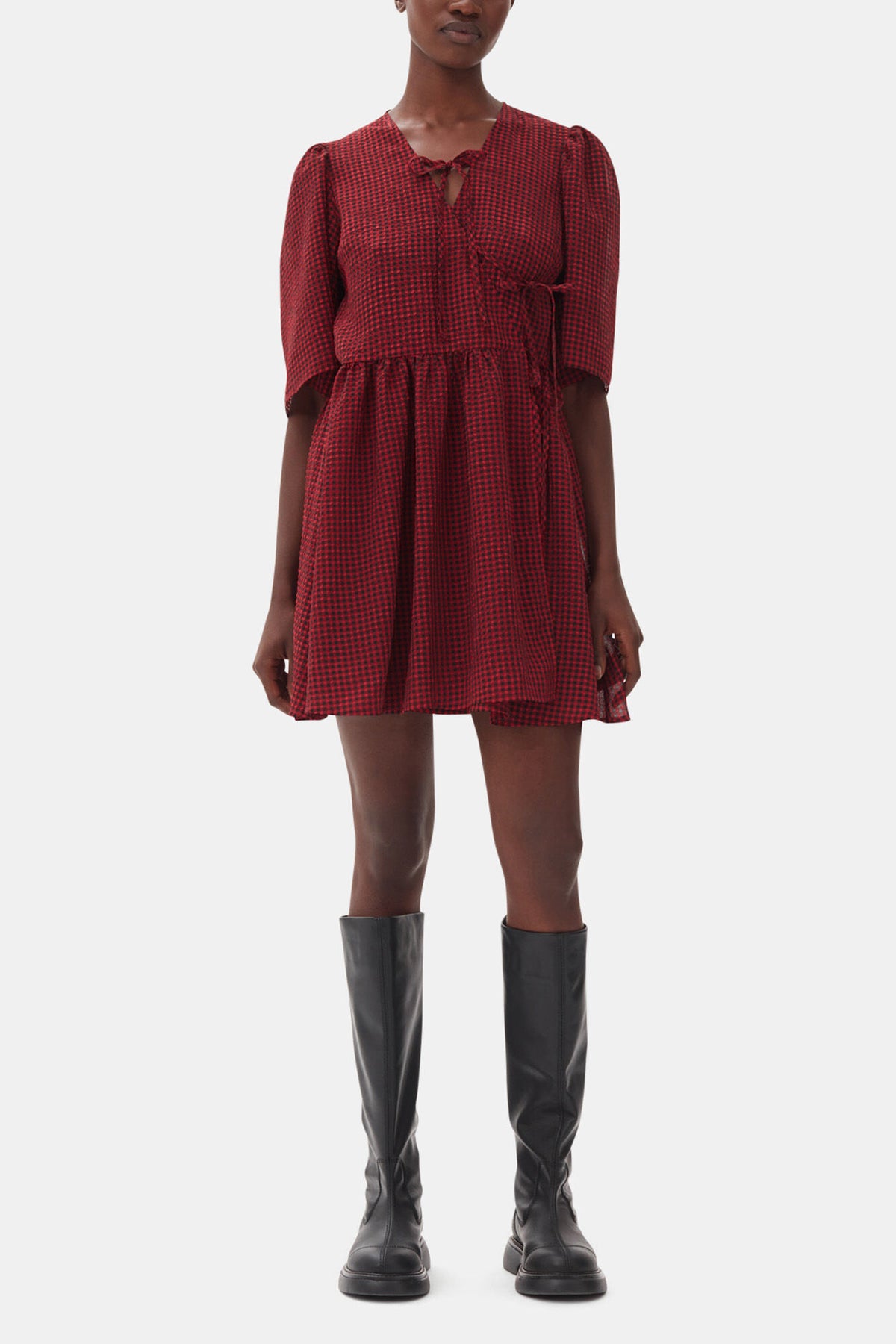 Red Sheer Tie String Wrap Dress