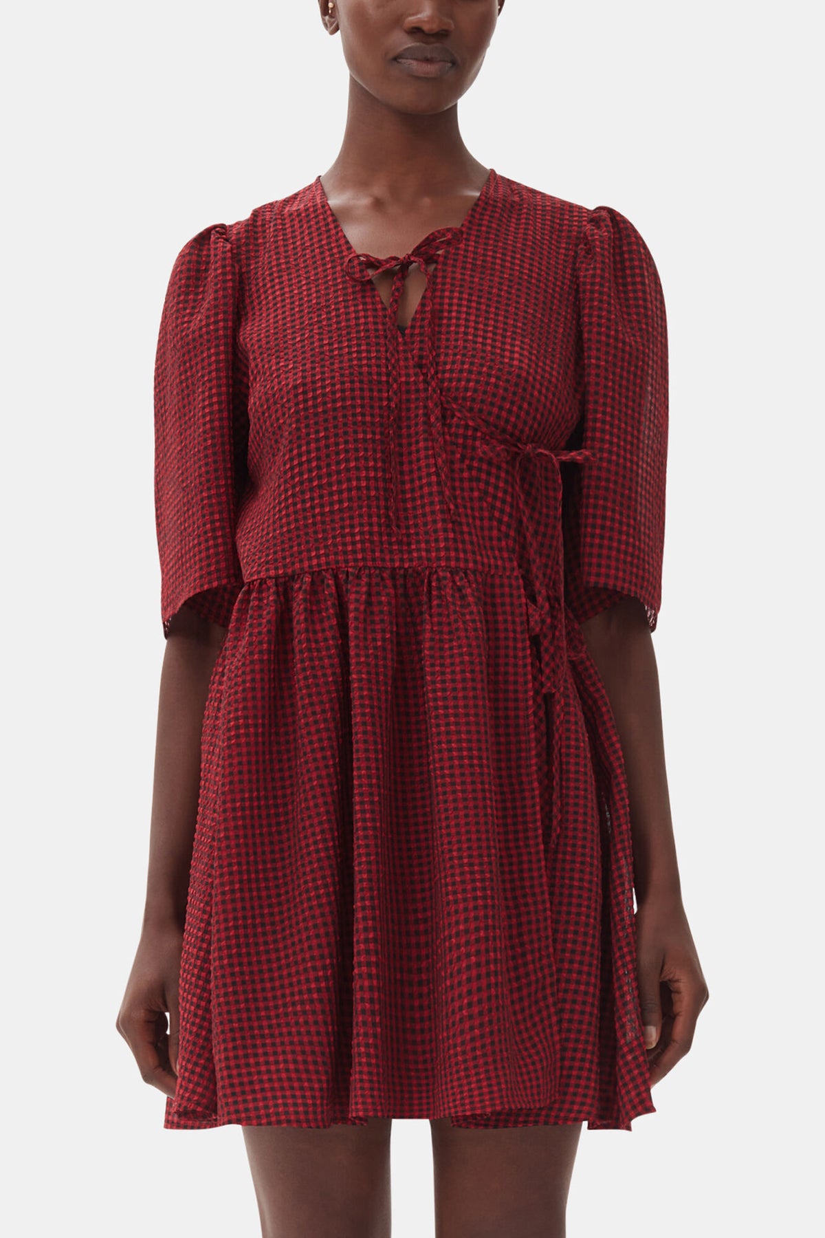 Red Sheer Tie String Wrap Dress