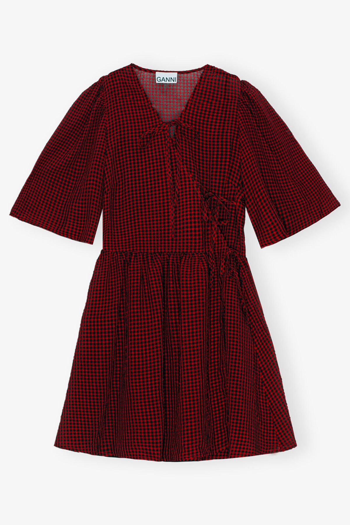 Red Sheer Tie String Wrap Dress