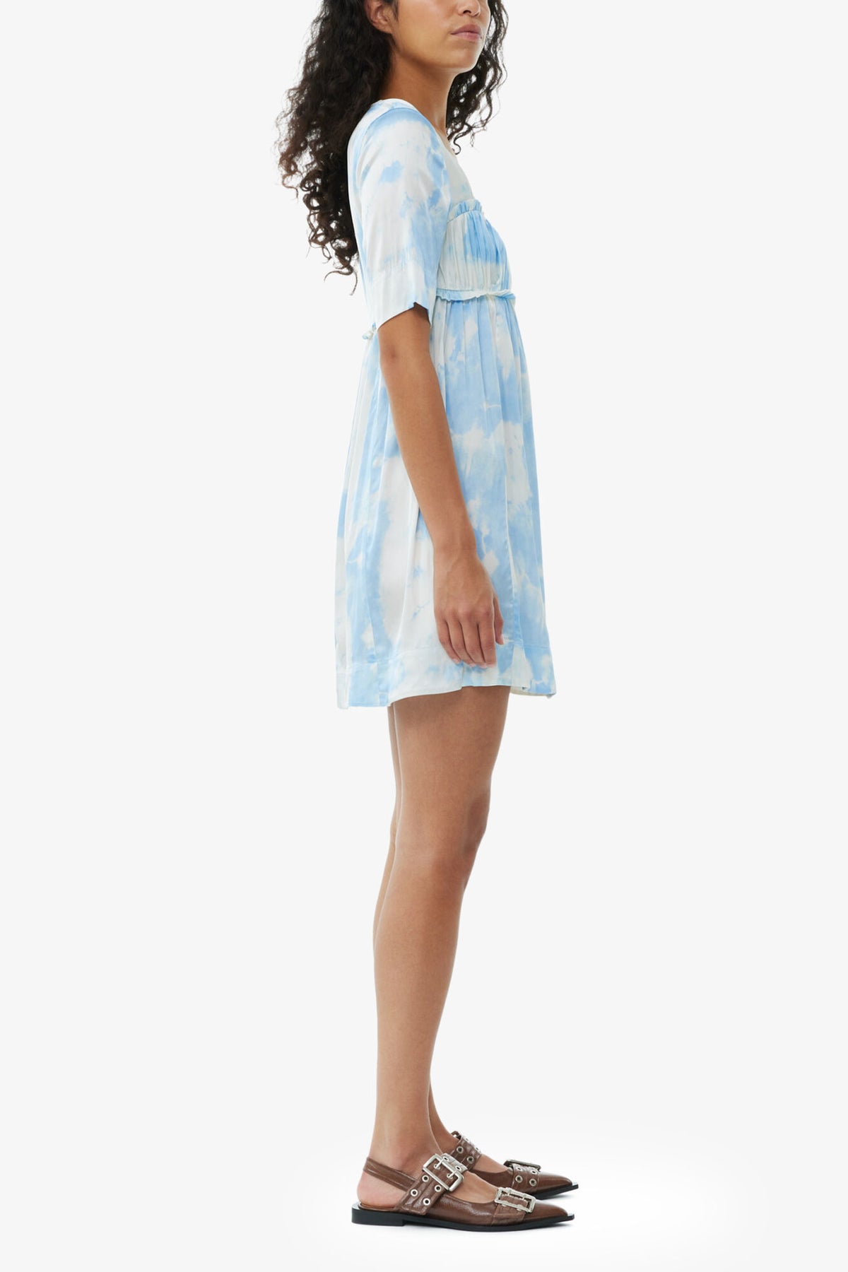 Printed Satin Short Sleeve Mini Dress