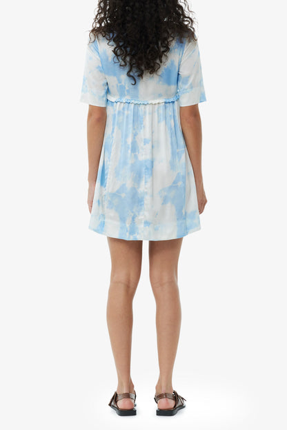 Printed Satin Short Sleeve Mini Dress