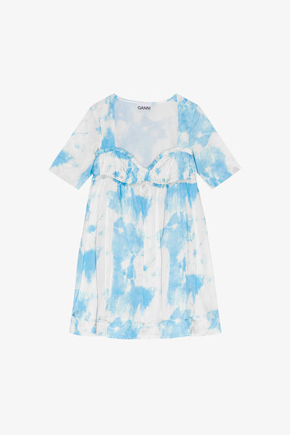 Printed Satin Short Sleeve Mini Dress