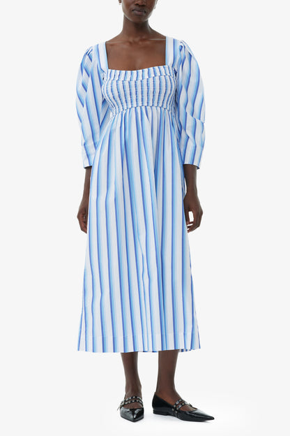 Blue Striped Cotton Smock Long Dress