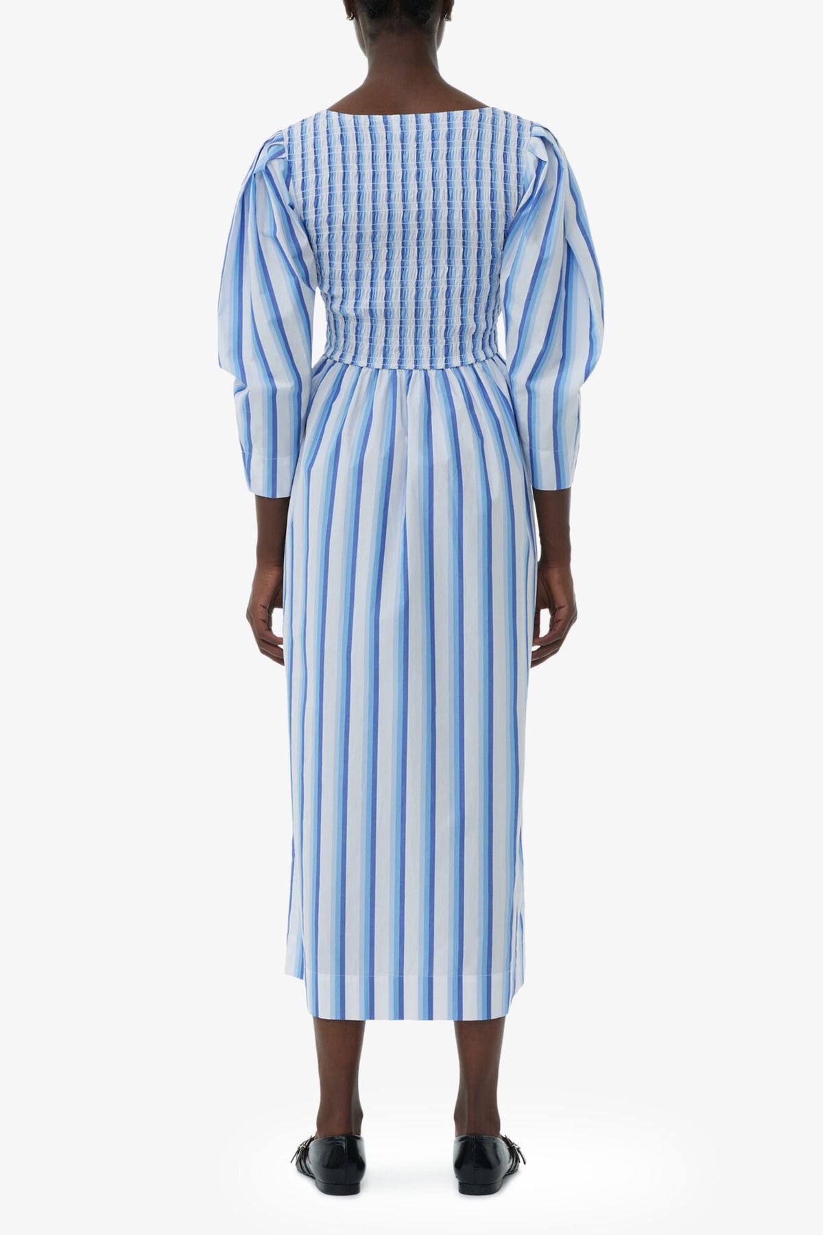 Blue Striped Cotton Smock Long Dress