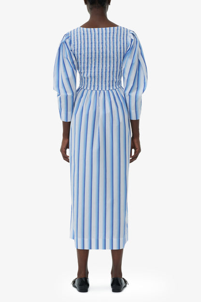 Blue Striped Cotton Smock Long Dress