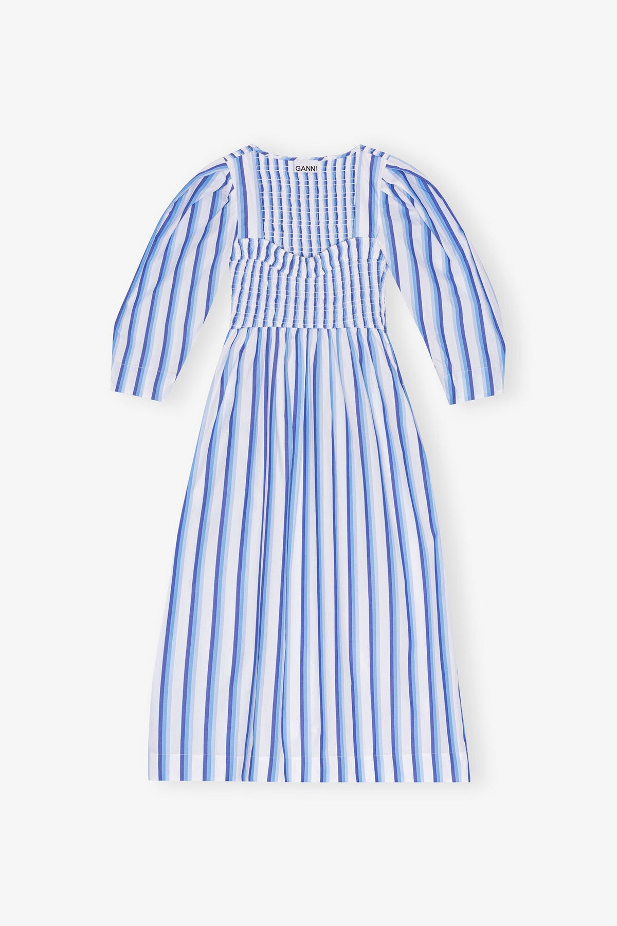 Blue Striped Cotton Smock Long Dress