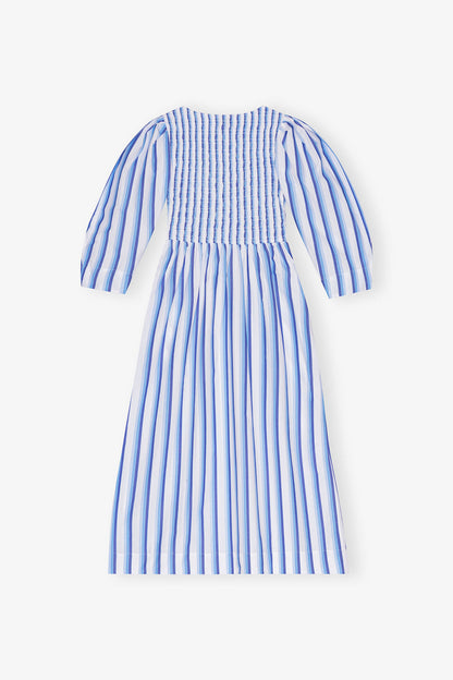 Blue Striped Cotton Smock Long Dress