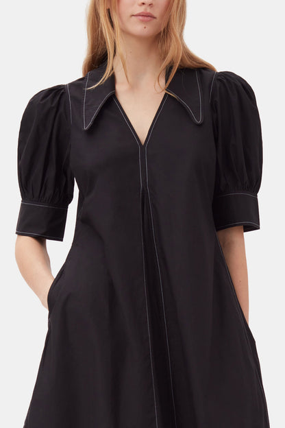 Cotton Poplin V-Neck Midi Dress