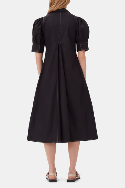 Cotton Poplin V-Neck Midi Dress