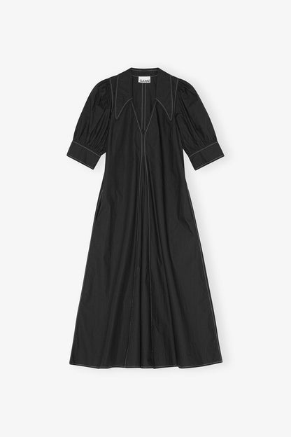 Cotton Poplin V-Neck Midi Dress