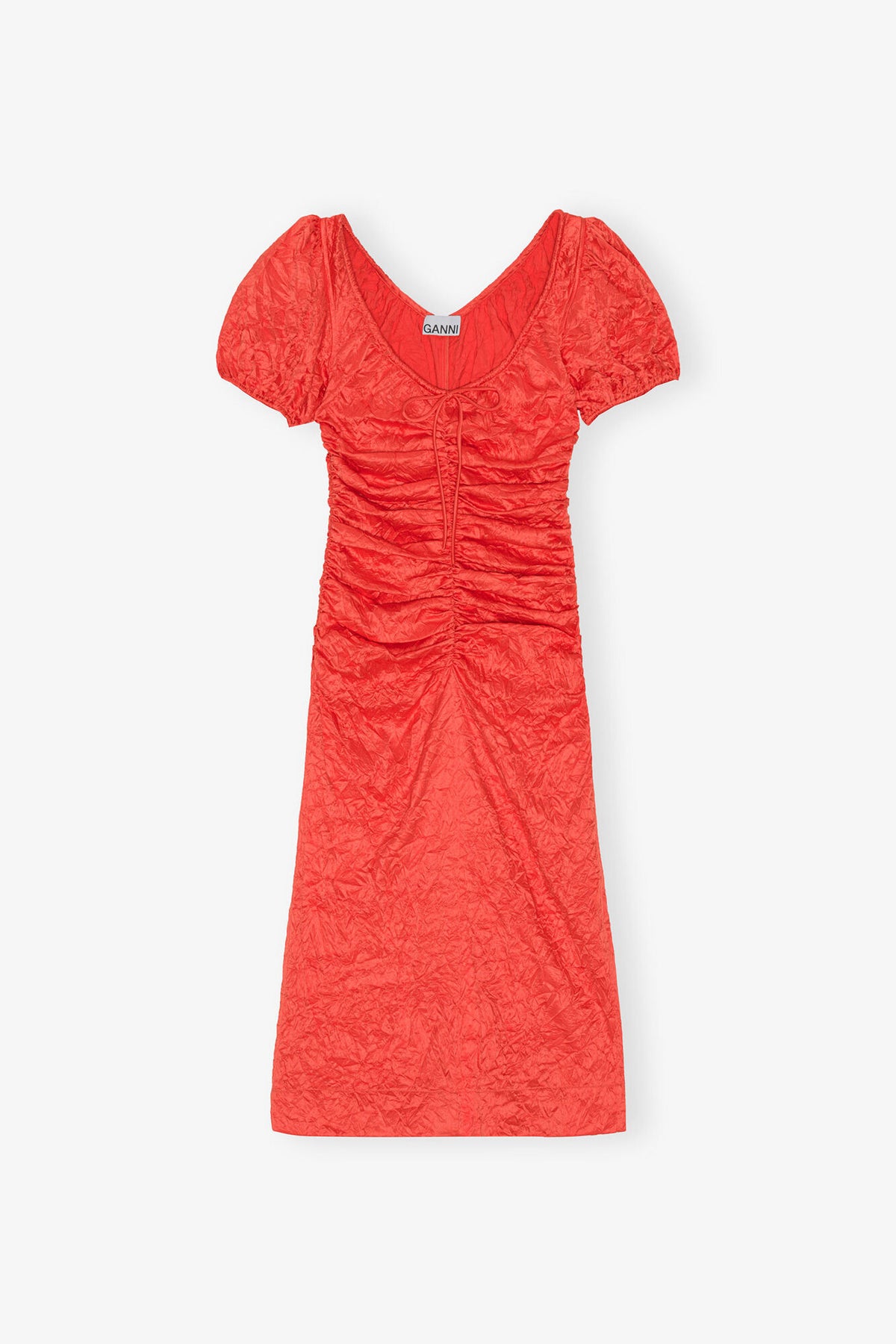 Red Crinkled Satin Midi Dress