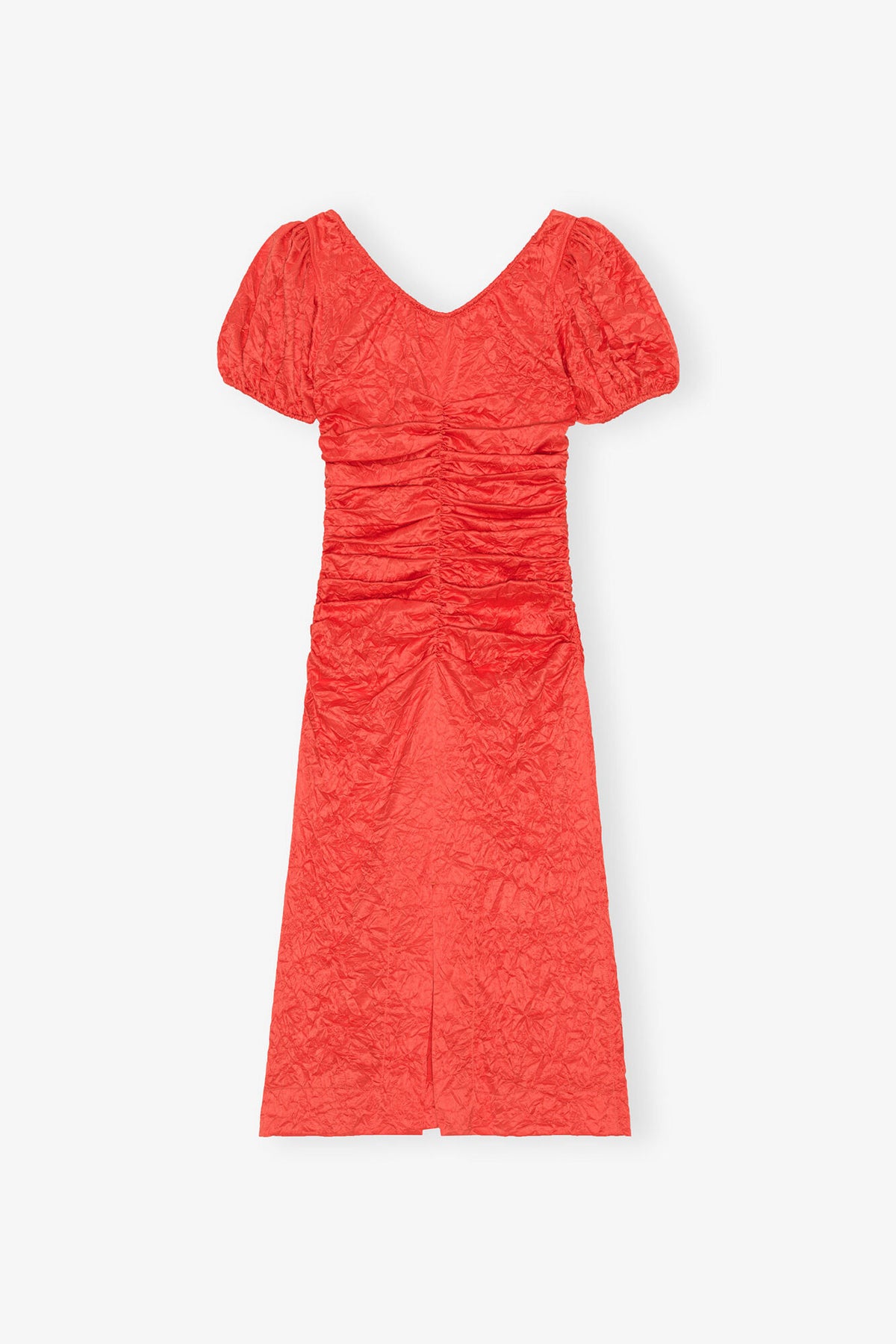 Red Crinkled Satin Midi Dress